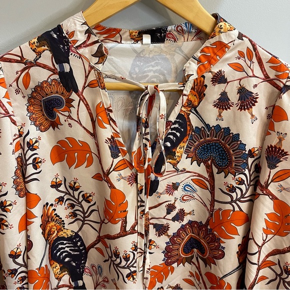 Emery Rose Boho Blouse Floral with Birds - Picture 4 of 13